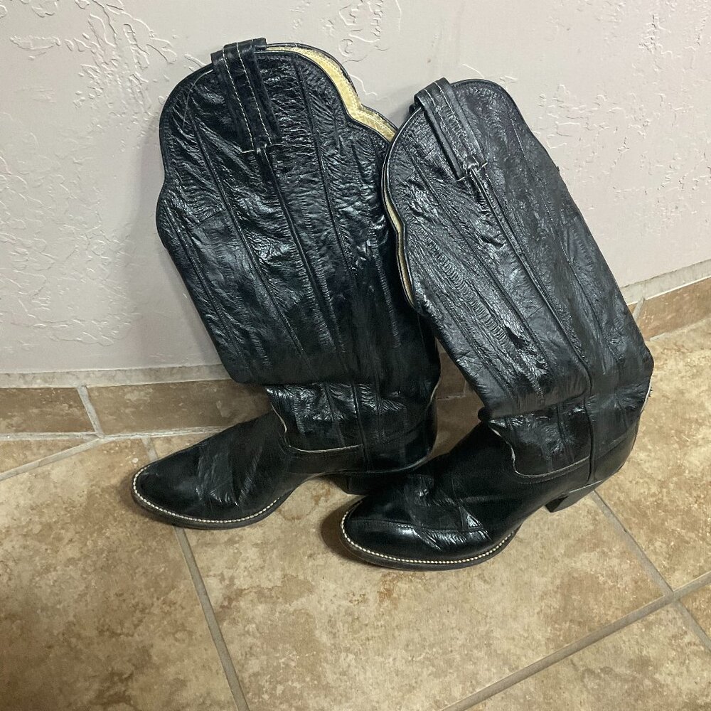 Black snake-skin cowboy boots